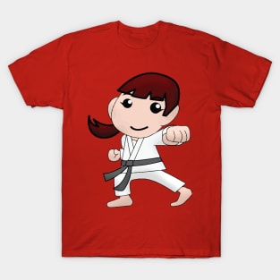 Karate Girl Punch Kawaii Cute Female Cartoon Character T-Shirt